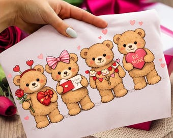 Teddy Bears Valentine png Coquette Valentines Png Heart Design Preppy Valentine Teddy Bear PNG Trendy Valentine Day Cute Bears Sublimation