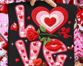 Amour fil au crochet PNG, téléchargement numérique pour la Saint-Valentin
