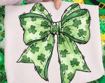 Coquette St Patricks Day Bow Png, Patrick Day Png Shamrock Lucky Bow Png Trendy Png Irish Patrick Day Shirt Design Brushstroke, Green Day