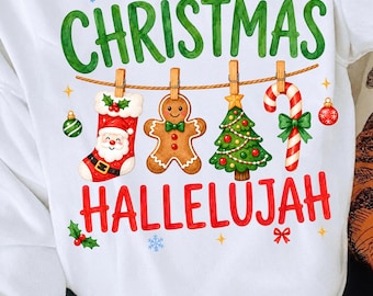 Aleluya de Navidad PNG / Calcetín de Papá Noel Árbol de Navidad de Jengibre PNG, PNG viral, PNG preppy, PNG de camiseta gráfica