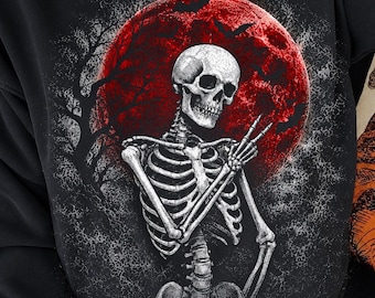 Esqueleto PNG, Halloween PNG, Esqueleto de Luna Roja PNG, Camiseta de Esqueleto Espeluznante PNG, Diseño de Esqueleto para Halloween, Halloween Aterrador PNG, Archivo Digital