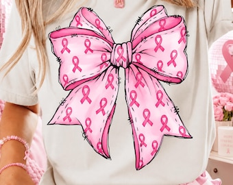 Breast Cancer Awareness Bow PNG, Pink Ribbon Bow PNG, October Wear Pink Design, Cancer Support Sublimation, Awareness Shirt PNG