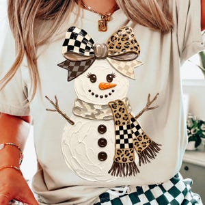 Christmas Snowman PNG, 300 Dpi Leopard Bow Snowman, Christmas PNG, Winter Holiday Sublimation, Christmas Shirt Design, Xmas Digital Download image 3