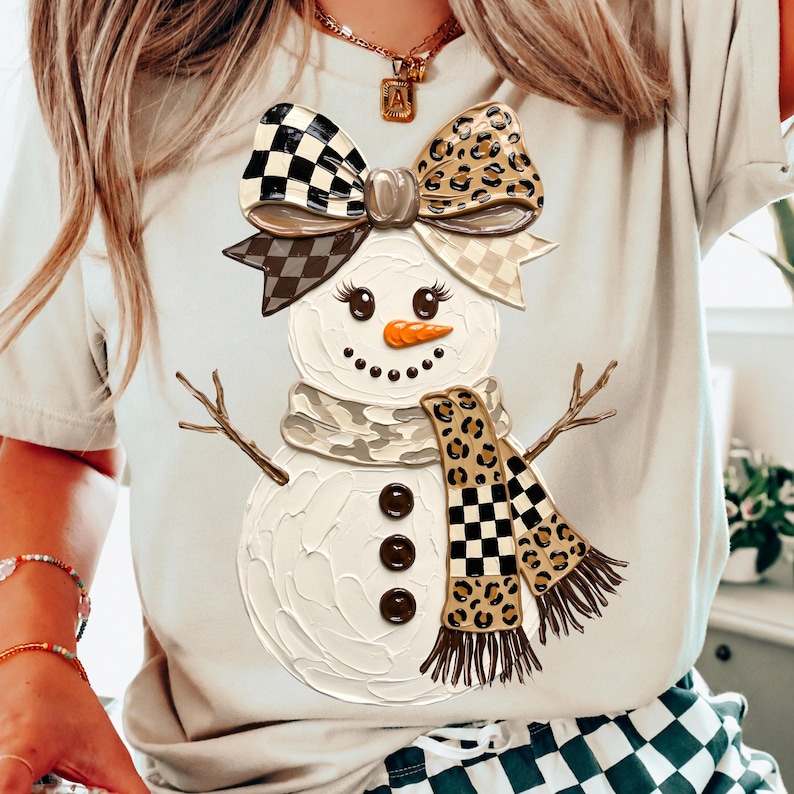 Christmas Snowman PNG, 300 Dpi Leopard Bow Snowman, Christmas PNG, Winter Holiday Sublimation, Christmas Shirt Design, Xmas Digital Download image 3