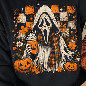 Ghostface Fall Coffee Png, Halloween Latte Shirt Design, Autumn Spooky Season Sublimation, Spooky Pumpkin Coffee PNG