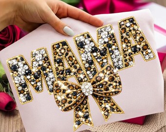Mamma leopardo con strass PNG, design fiocco di cristallo (download digitale)