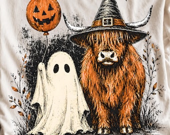 fall highland cow ghost png, Halloween Spooky Season png, Autumn Cow Shirt png, Boo ghost sublimation, Fall Pumpkin png, Cow Lover png
