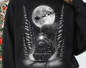 Christmas Train PNG, Santa, Moon, Winter Forest (Digital Download)