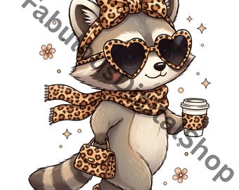 Boujee leopardmönstrad tvättbjörn PNG, Chic Clipart