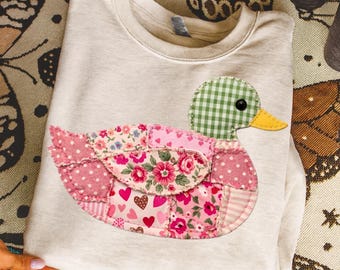 Grandma Core Duck PNG, Patchwork Quilted Mallard Duck Design, 90s Inspired Farmhouse Duck Hunting Sublimation PNG