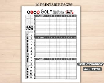 Crazy Nines Golf Card Game Score Sheet, Printable Tracker (PDF Download)