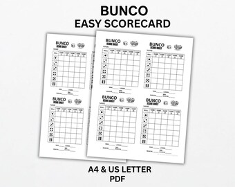 Simple Bunco Score Card, Large Print Printable Sheet, Party Night Game Tracker, A4 US Letter PDF