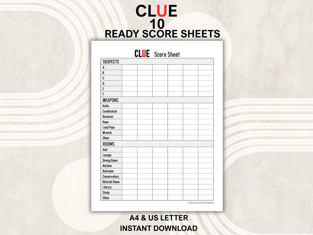 Cluedo Paper.pdf Clue Score Sheet Printable PDF, 10 Pack Easy Tracker, Cluedo Notes ...