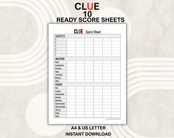 CLUE Score Sheet Printable, 10 Pack Tracker (PDF Download)