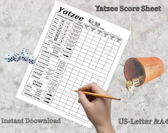 Dice Game Score Sheets • Minimalist Printable Scorecard (US-Letter & A4 Digital Download)