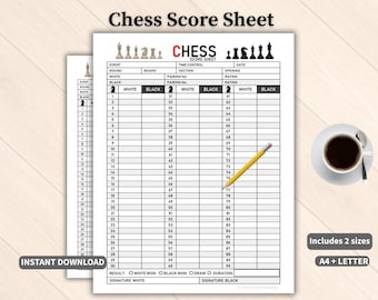 Afdrukbaar schaakscoreblad| Toernooinotatie en spelrecord