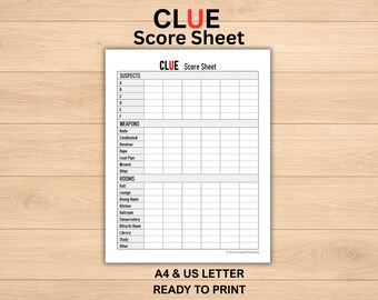 CLUE Score Sheet Printable PDF, A4 & US Letter, Detective Game, Instant Download