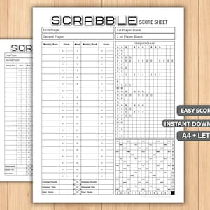 Scrabble Score Sheet, Family Game Night Printable (A4/US Letter PDF Download)