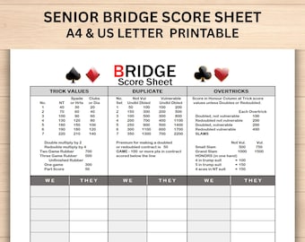 Senior Bridge Printable PDF – Easy-to-Read Score Card for Seniors, A4 & US Letter Game Tracker