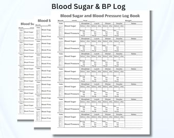 Blood Sugarand BP Log Printable, Daily Glucose Pressure Record Sheet, Diabetes Health Planner PDF, Size US Letter and A4 Instant Download