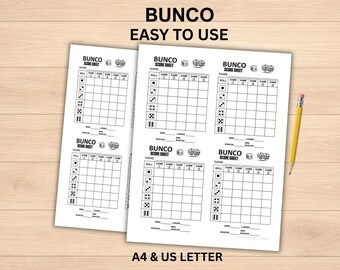 Bunco Game Score Card Printable, Easy to Use Sheet, Large Print Tracker, Party Night Game, A4 US Letter PDF