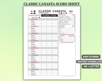 Classic Canasta Score Sheet Printable, Easy Scoring Template (Digital Download)