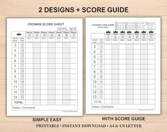 Crowns Score Sheet Printable, 2 Designs with Score Guide (Instant Download)