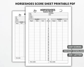 Horseshoes Score Sheet Printable, Easy Game Tracker (PDF Download)