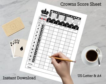 Crowns Card Game Score Sheet, Printable PDF for Family Game Night