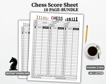 Chess Score Sheet Bundle | 10 Printable Game Records | US-Letter & A4