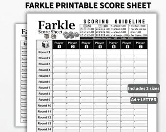 Farkle Score Sheet, Dice Game Tracker (PDF Download)