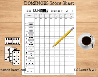Dominoes Score Sheet Printable PDF, Mexican Train Scorecard, Domino Score Pad, Family Game Tracker, US Letter & A4 Instant Download