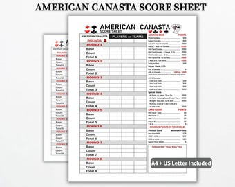 American Canasta Score Sheet Printable PDF – A4 & US Letter – 8 Round Score Card