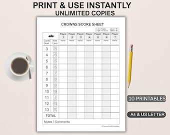 Crowns Card Game Score Sheet, Large Print, Easy Read (PDF Download)