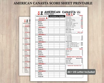 American Canasta Score Sheet – Printable 8 Round Tracker (A4/US Letter PDF)