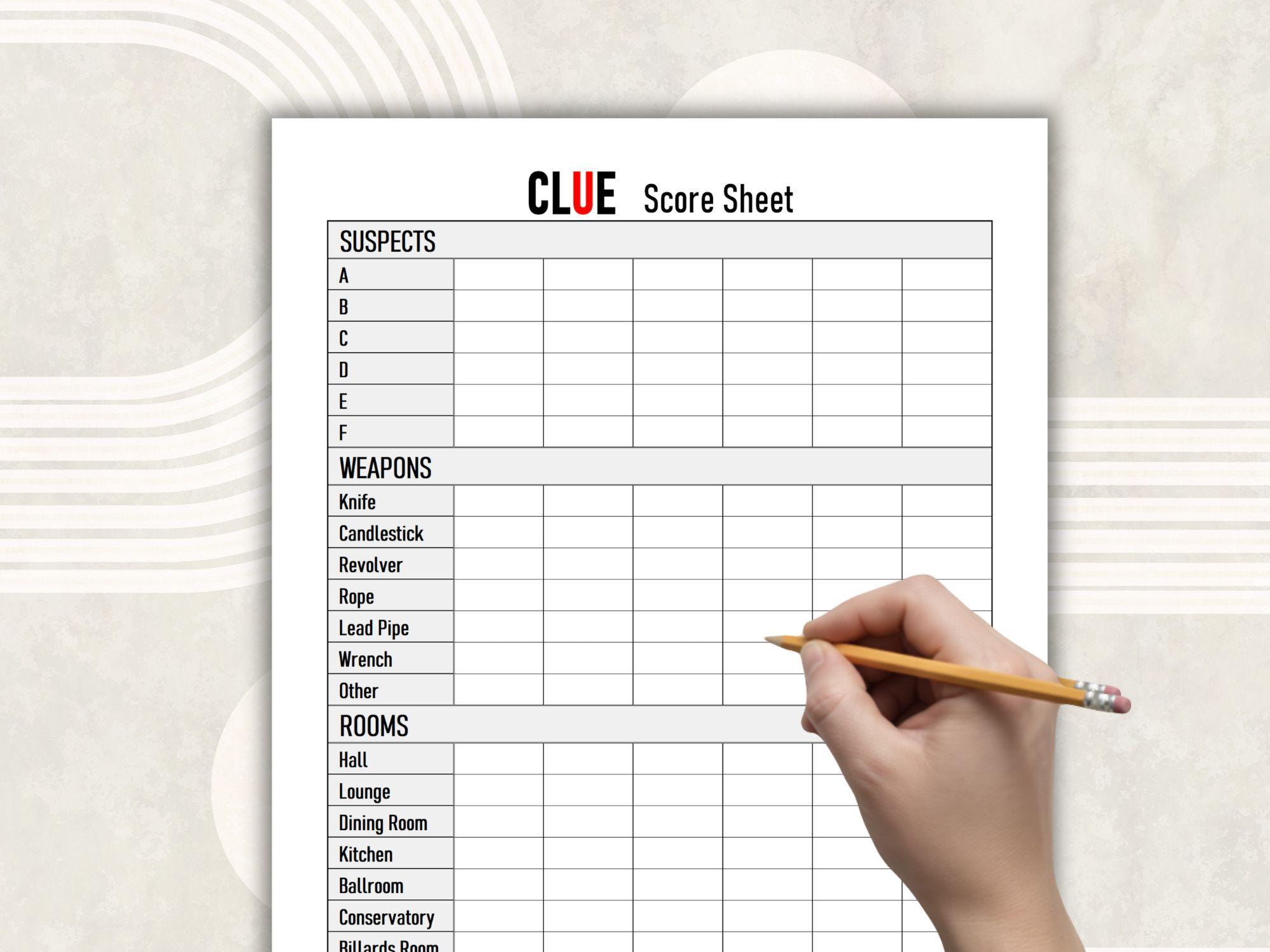Cluedo Paper.pdf Clue Score Sheet Printable PDF, 10 Pack Easy Tracker, Cluedo Notes ...