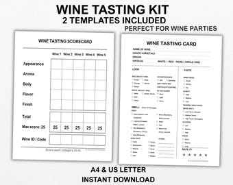 Wine Tasting Kit Scorecard & Tasting Card (Instant Download)