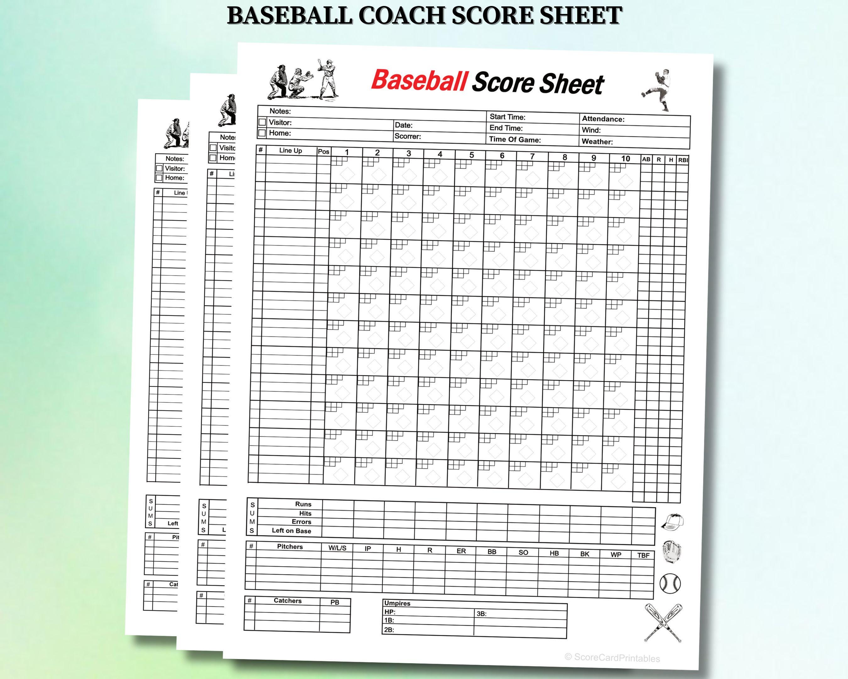 Baseball Coach Score Sheet, Stats Tracker, Lineup Planner (PDF Template ...