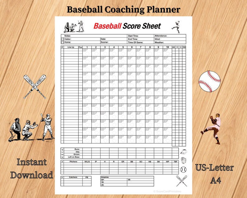 Baseball Coach Score Sheet, Game Planner, Stats Tracker (PDF Download ...