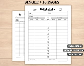 Horseshoes Score Sheet Printable, Tournament Score Card (Instant Download)
