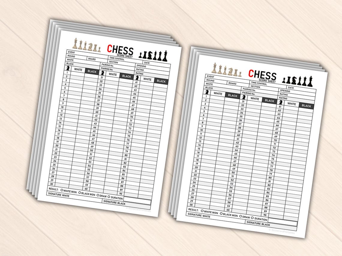 Chess Score Sheet Printable| Tournament Notation & Game Record - Etsy ...