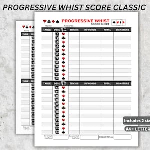 Progressive Whist-scoreblad, kaarttracker game-avond, tellingtracker