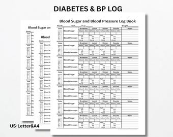 Diabetes & BP Record Sheet, Sugar Level Chart, Health Monitor Planner, Medical Journal Printable PDF Template, Size US-Letter and A4
