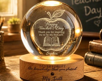 Custom Teacher Appreciation Crystal Ball Night Light,Apple LED Night Light Gift,Personalized Thank You Teacher Gift,End of Year Teacher Gift