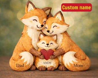 Puzzle personalizzato della famiglia di volpi, puzzle di famiglia personalizzato con i nomi dei bambini, regalo per la mamma dai bambini, ricordo di famiglia con animali del bosco