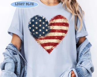 Maglietta vintage effetto invecchiato con cuore e scritta USA, maglietta patriottica per moglie di militare, maglietta retrò per mamma di aviatore per il 4 luglio, maglietta con cuore e bandiera americana