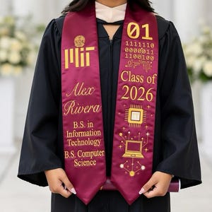 Custom IT Graduation Sash, Computer Science Stole, Personalized STEM Grad Gift, Binary Code Coding Sash, Class of 2025 2026, IT Major Stole