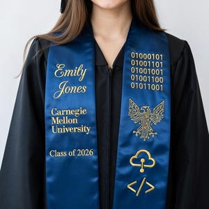 Custom Binary Code Graduation Sash, Personalized Name In Binary Stole, IT Computer Science Major, Hidden Secret Message, IT Major Gift