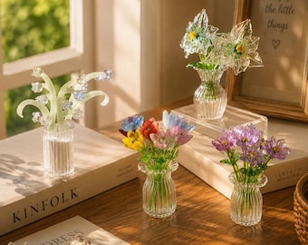 Bouquet di fiori in vetro per il mese di nascita, fiori in vetro soffiato a mano, regalo floreale personalizzato per il compleanno, regalo di compleanno per lei