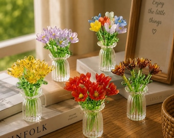 Bouquet di fiori in vetro soffiato a mano, statuetta floreale in miniatura, decorazione per il mese di nascita